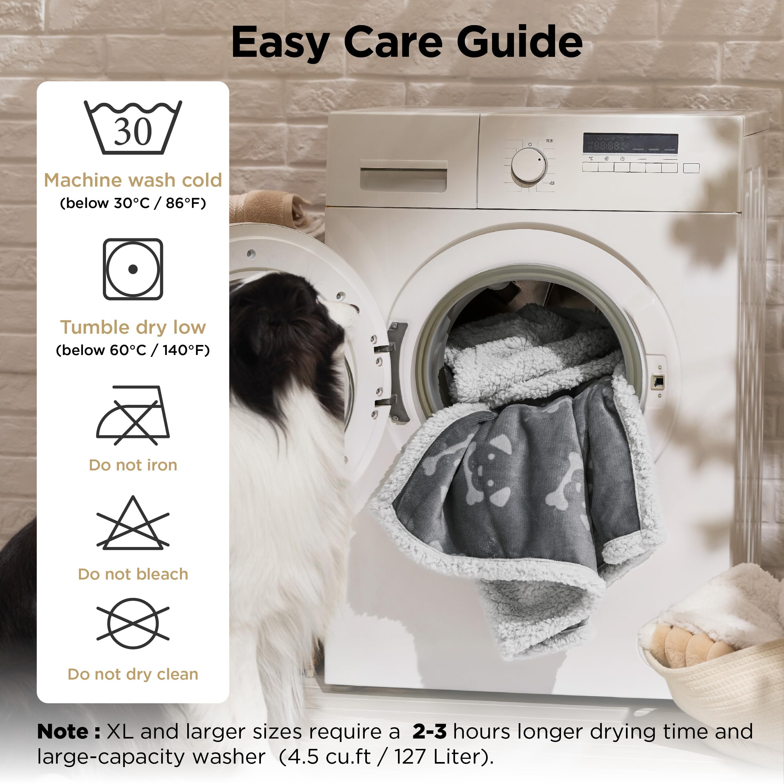 Bedsure manta impermeable para perro grande, lavado a máquina, mantenimiento sencillo.