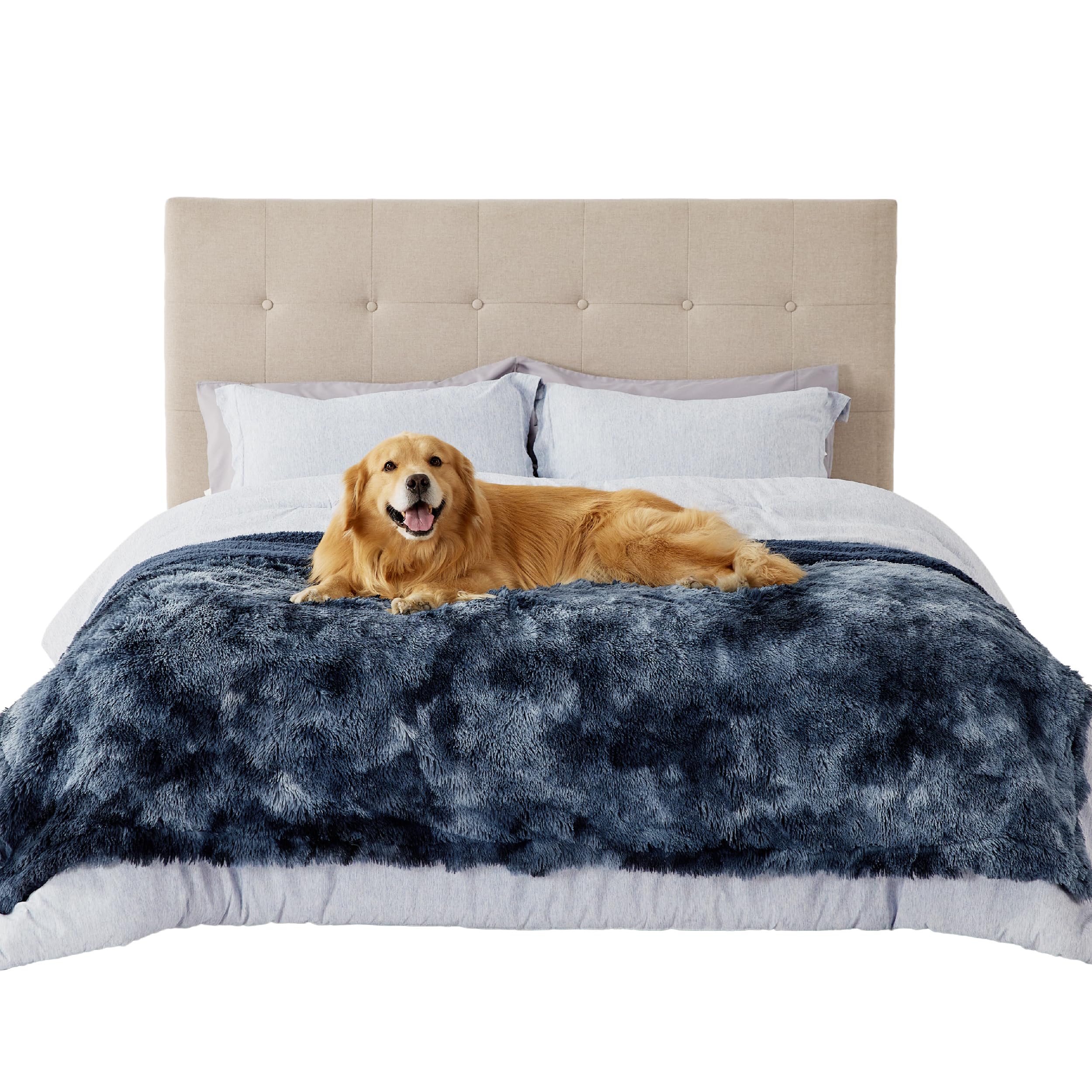 Bedsure manta impermeable para perros grandes con patrón teñido azul marino, protege muebles.