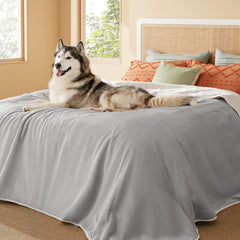 Bedsure manta impermeable con Sherpa sobre cama grande, cálida y protectora.