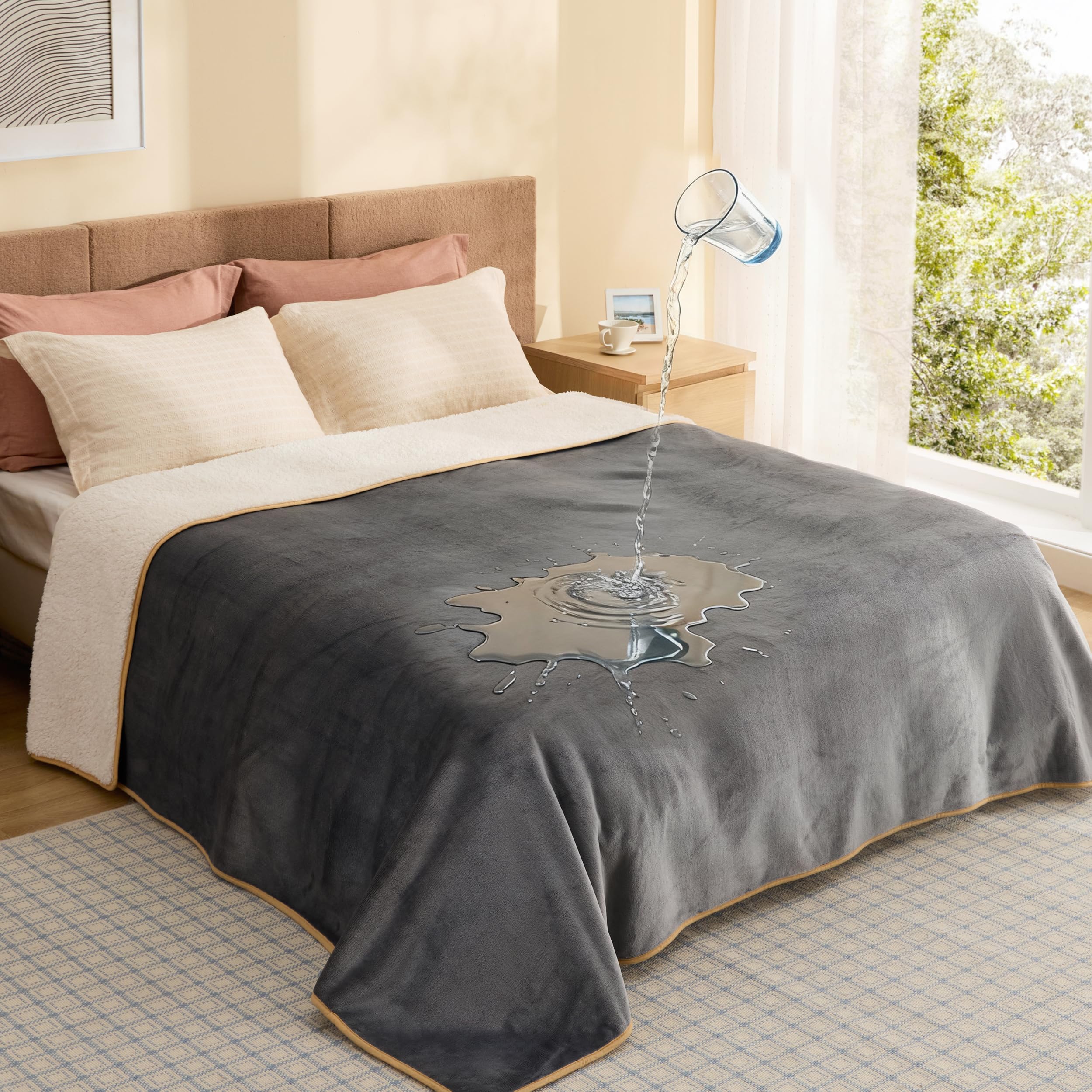 Bedsure manta impermeable con sherpa para calidez y protección de la cama.