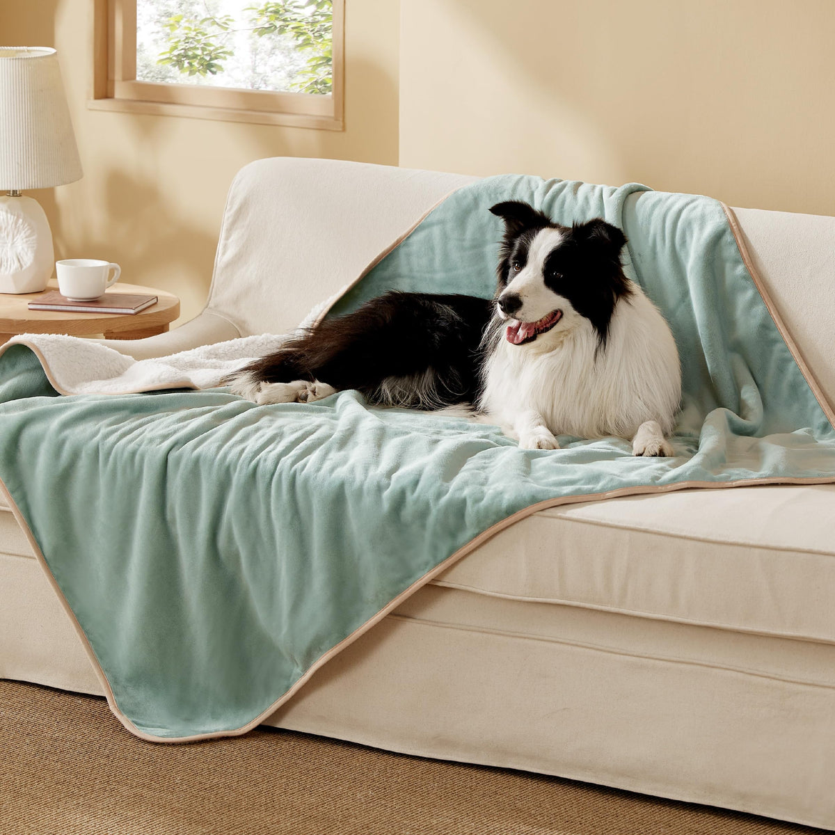 Bedsure manta para perros impermeable verde claro protege el sofá.