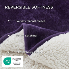 Bedsure manta reversible con sherpa y franela, dos texturas en berenjena