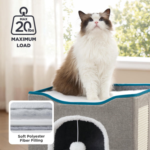 Bedsure rascador de sisal integrado, fomenta arañado sano y entretenimiento.