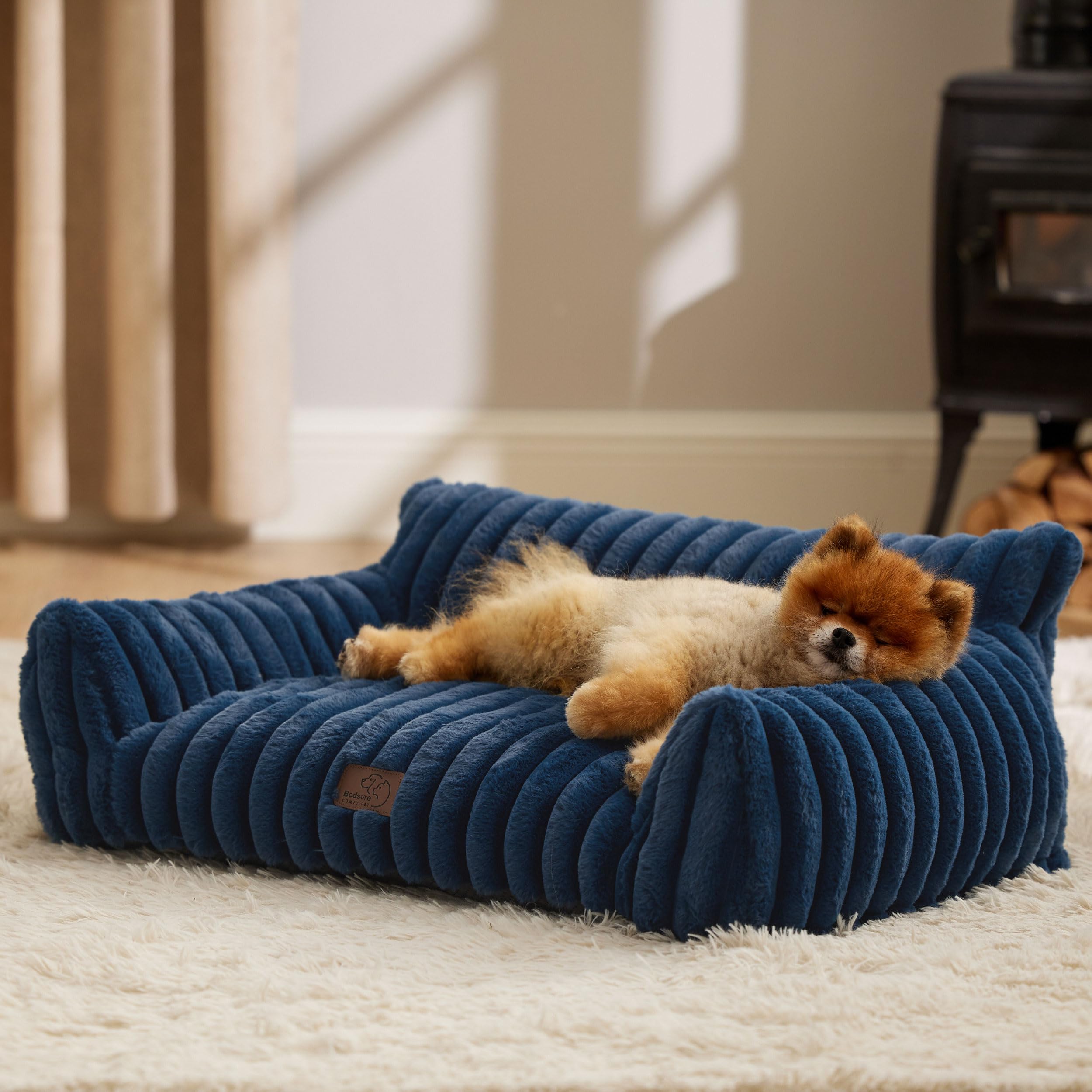Bedsure sillon mascotas corduroy azul noche, comodidad suave para siestas