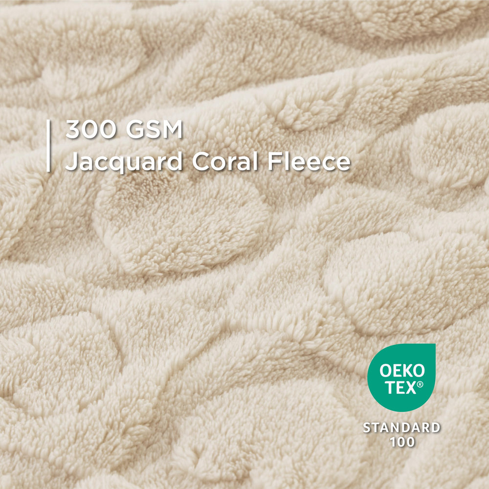 Textura coral fleece 300GSM de Bedsure, detalle suave para momentos de descanso.