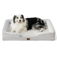 Bedsure XL: cama ortopédica para perro grande, vista frontal con soporte.