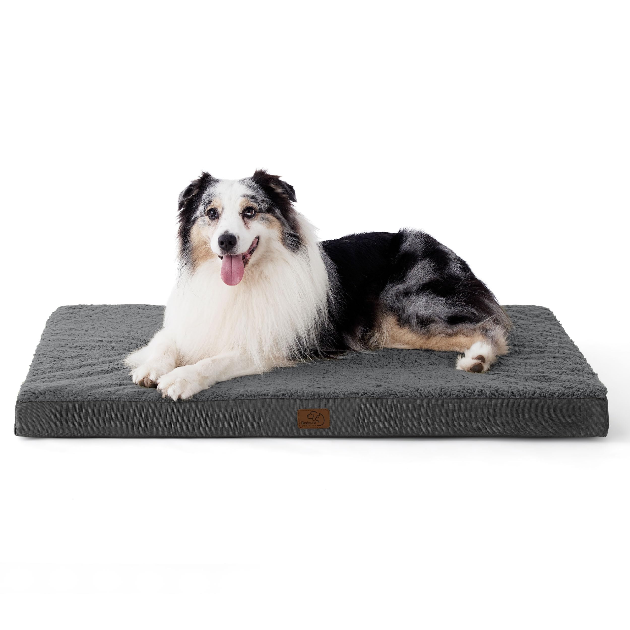 Bedsure XL cama para perro en jaula con soporte ortopédico para descanso cómodo.