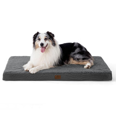 Bedsure XL cama para perro en jaula con soporte ortopédico para descanso cómodo.