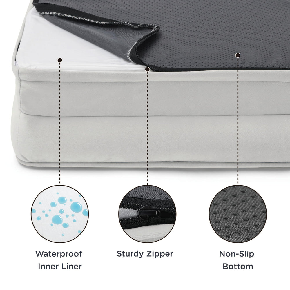 Bedsure cama impermeable con cubierta lavable, protege la espuma y facilita la limpieza.