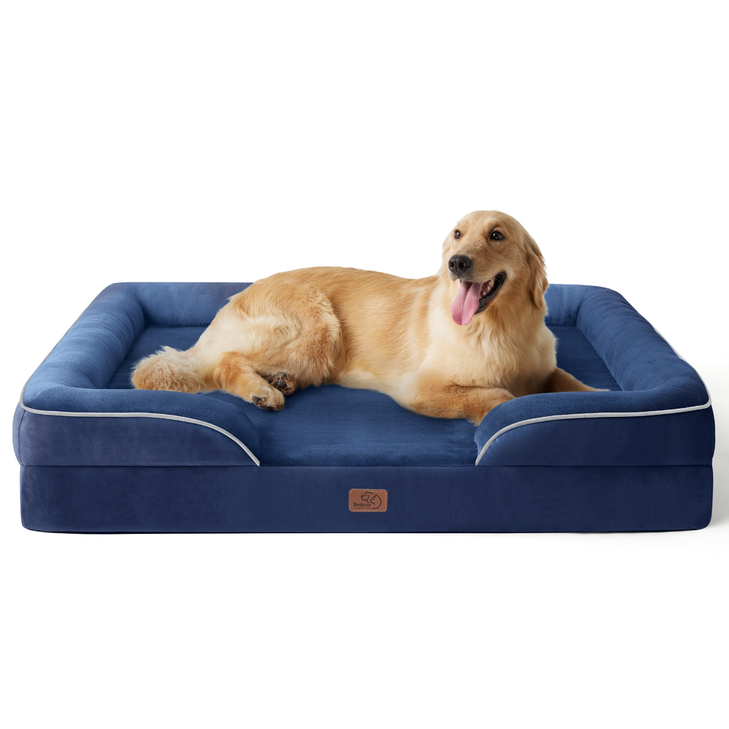 Bedsure XL Plus cama ortopédica para perro grande, vista frontal con soporte