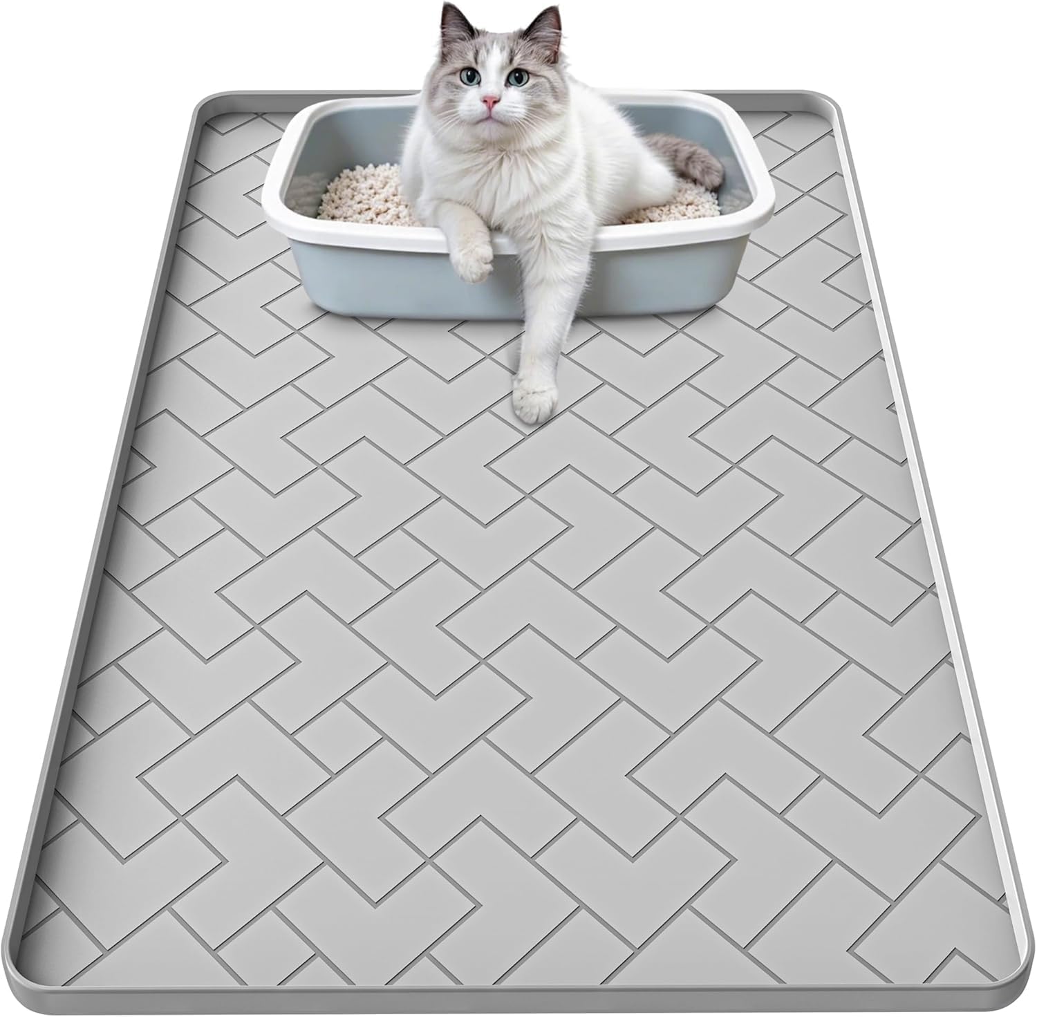 Beenxmyy Alfombrilla silicona para arenero, vista frontal: atrapa arena y mantiene el suelo limpio.