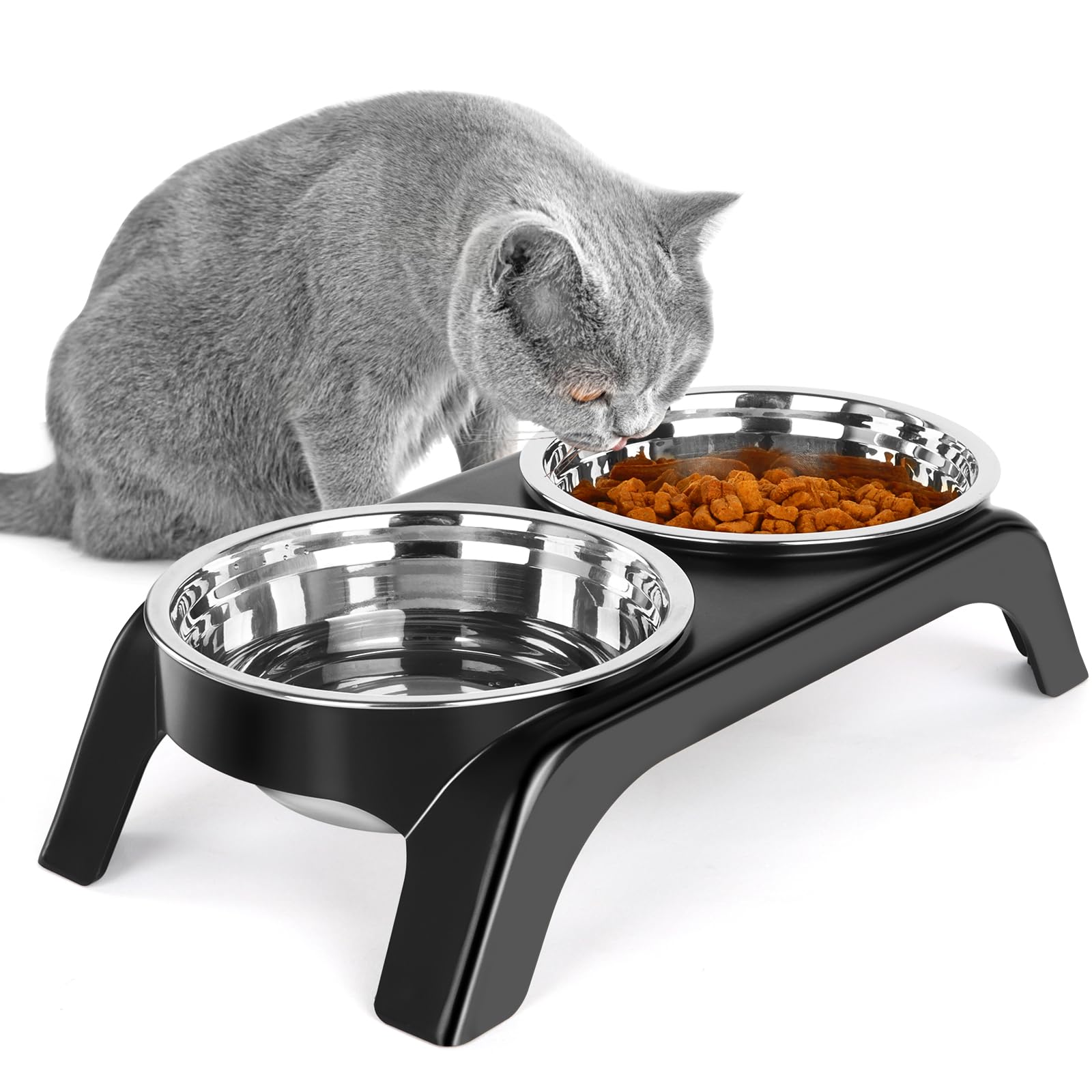 Befoco tazones para gatos altos con acero inoxidable, aliviando la tensión del cuello.