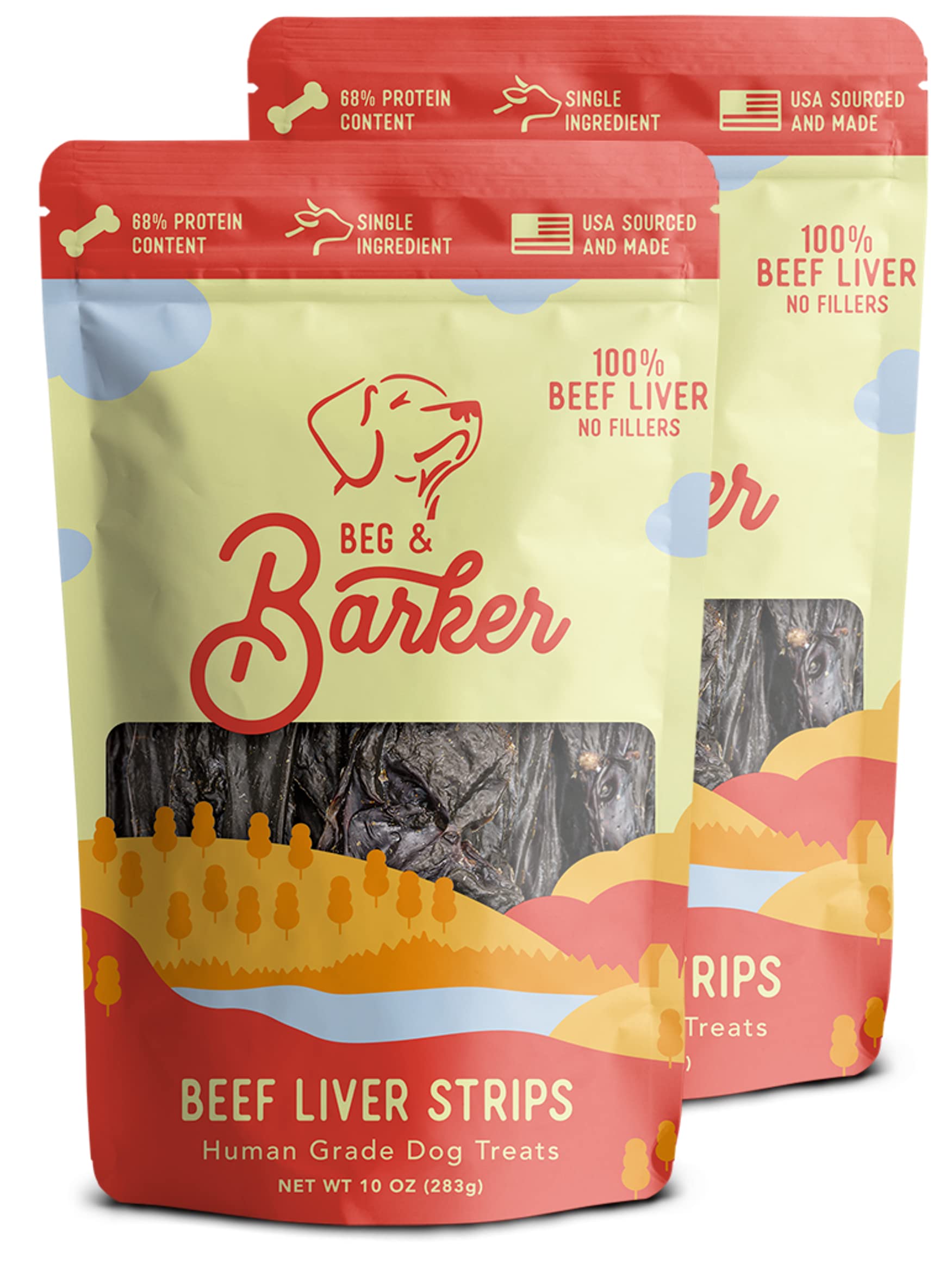 Beg & Barker jerky de higado de res en tiras, empaque doble para perros activos