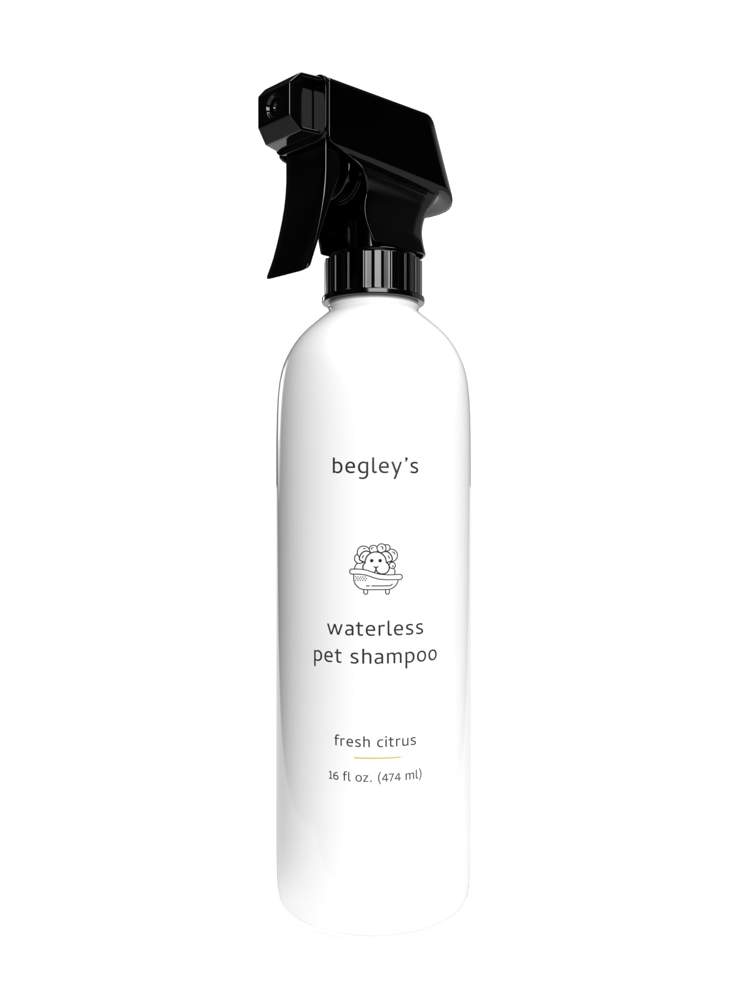 Begley's shampoo sin enjuague para mascotas, vertido de la botella, limpieza sin agua.