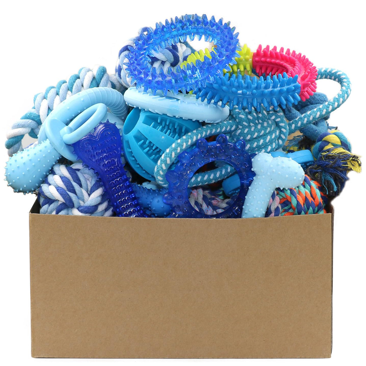 Beiker conjunto de 20 juguetes masticables para cachorros azul, ideal para juego diario