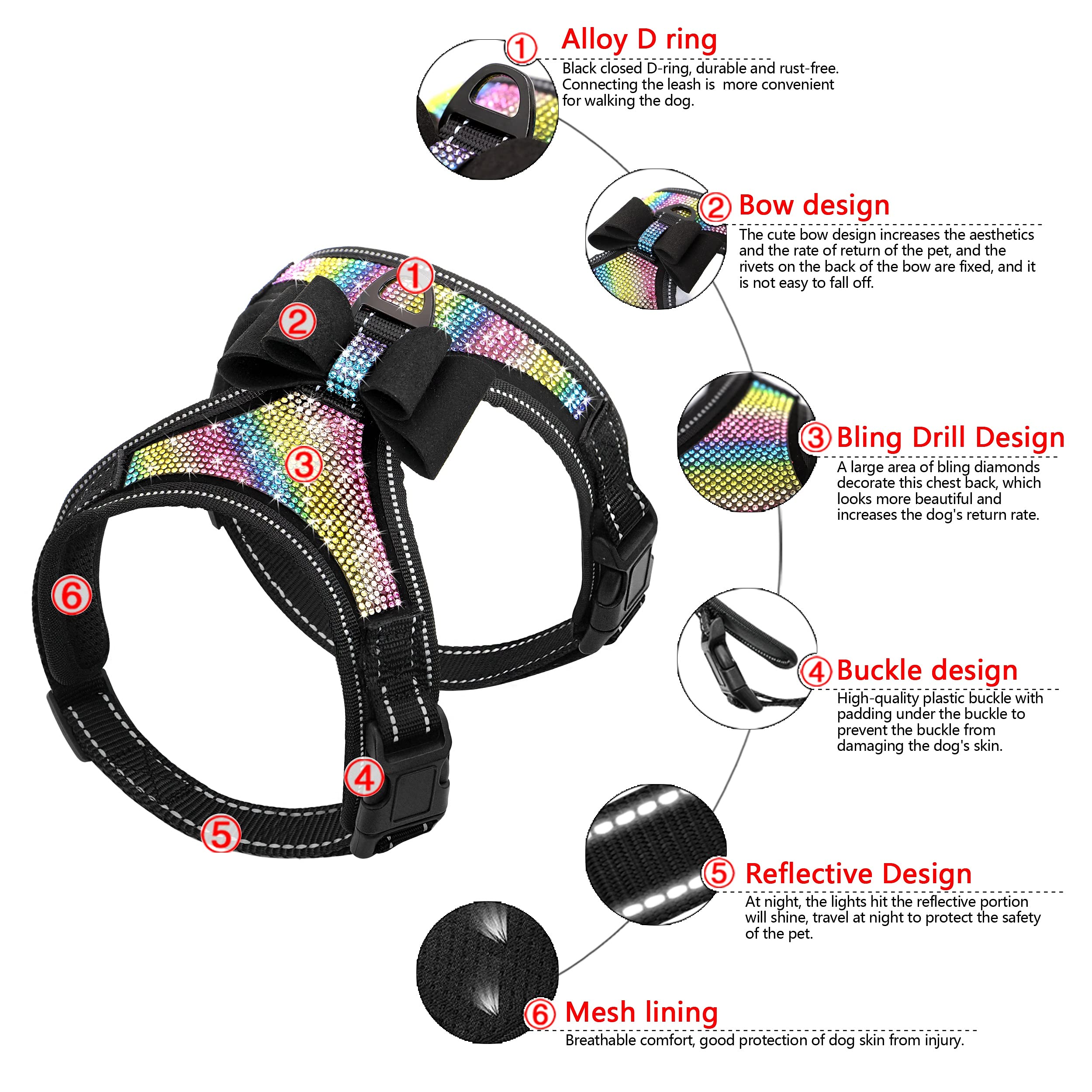 Beirui arnés de perro con cristales en la espalda y lazo, añade brillo durante salidas.