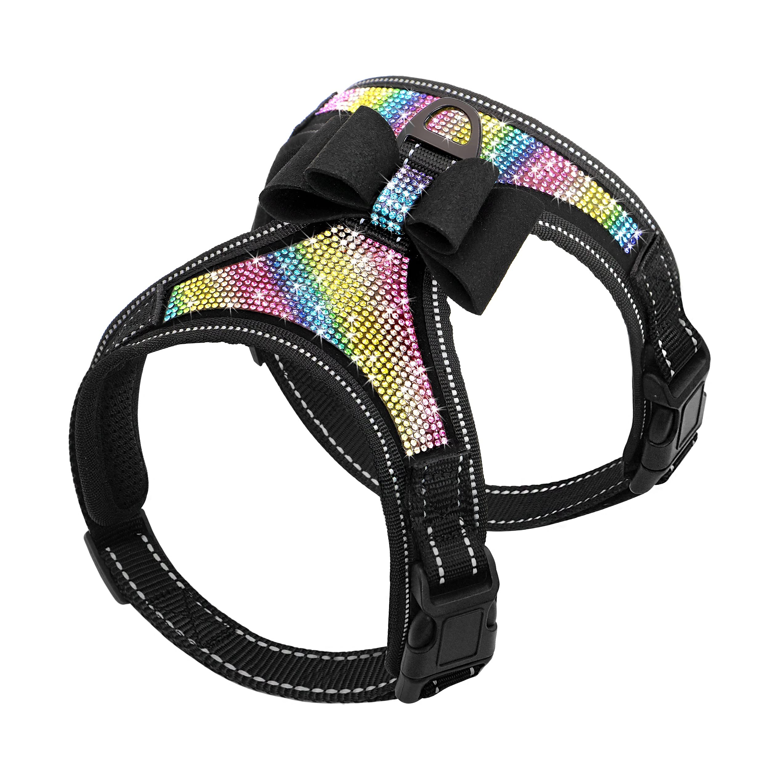Beirui arnés de perro con cristales en la parte frontal y lazo, ideal para paseos con estilo.
