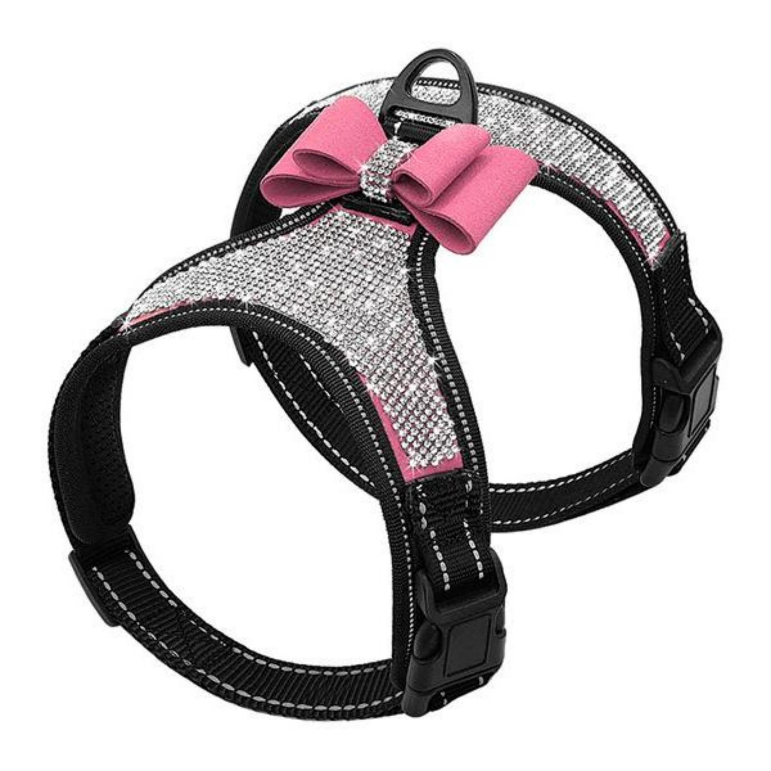 Beirui arnés strass rosado con pecho 21-29, brillo para paseos elegantes.