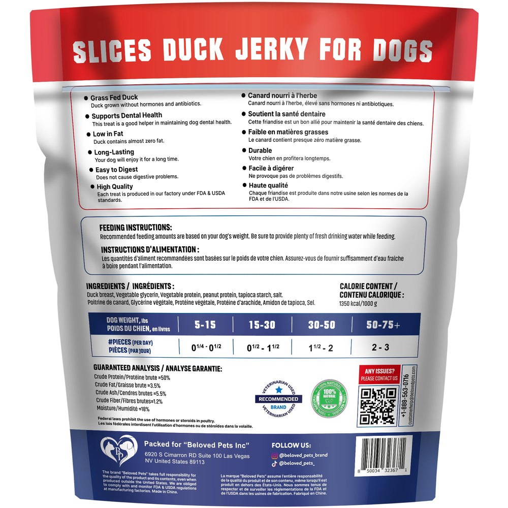 Beloved Pets tiras de pato jerky 500 g ideal para premiar perros