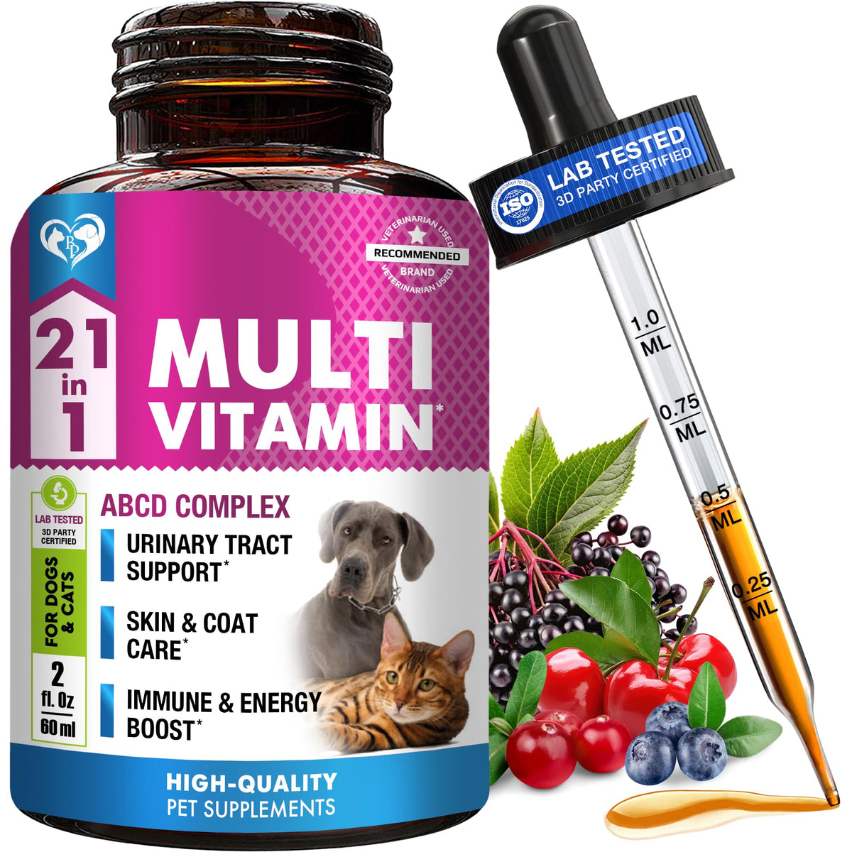Beloved Pets multivitamínico líquido: botella visible para uso diario posible apoyo a la salud general de tu mascota