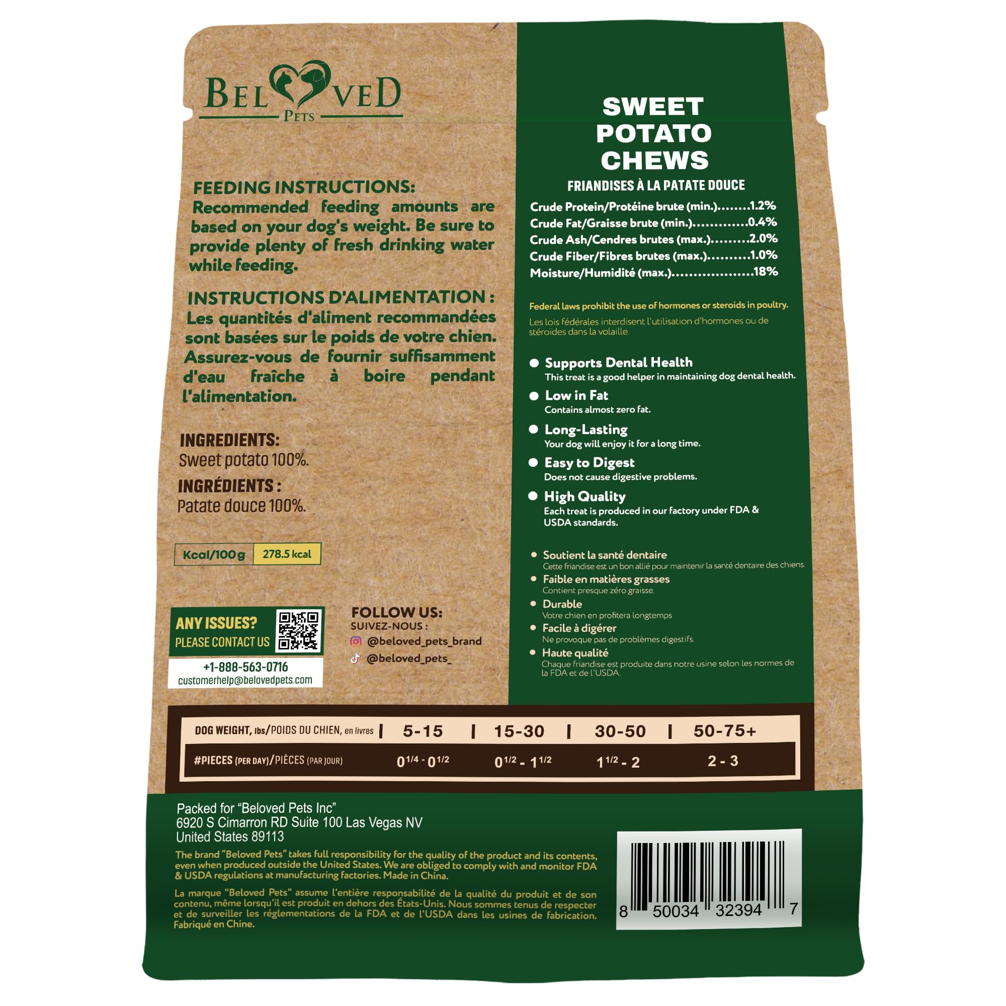 Beloved Pets patata dulce, chips deshidratados, ideal para reforzar durante el adiestramiento.