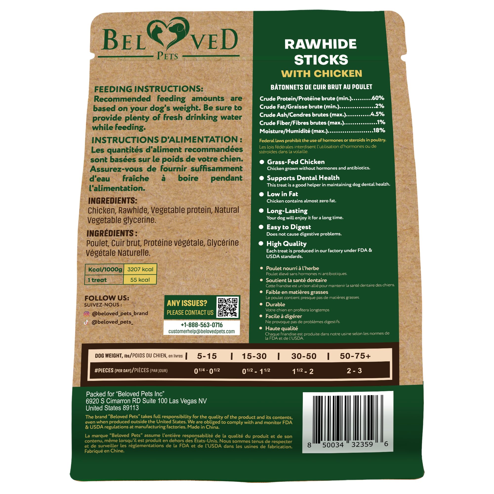 Beloved Pets primer plano de masticable de pollo, alto en proteína