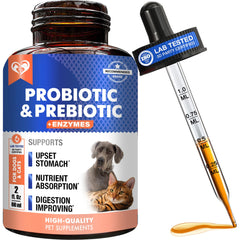 Beloved Pets probióticos y prebióticos, botella vertido, apoyo digestivo suave para perros y gatos