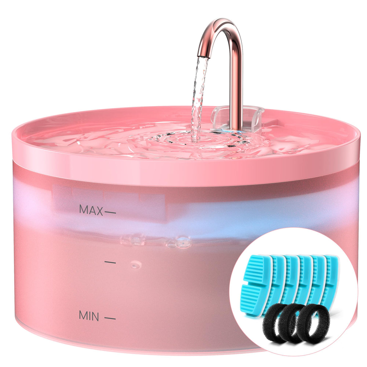 Fuente BEMOONY para gatos rosa con chorro atractivo para hidratar mejor.