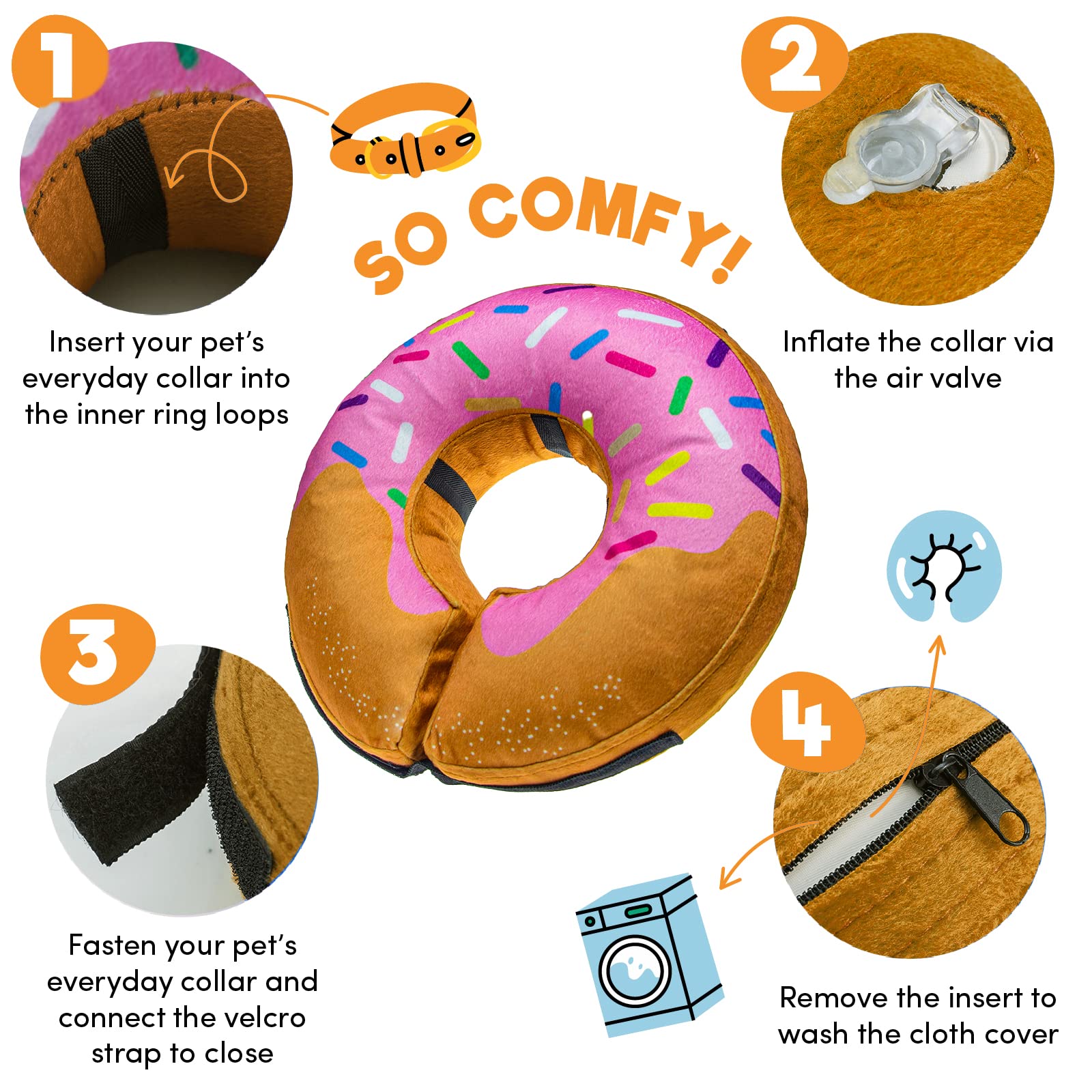 BENCMATE collar donut suave exterior, comodidad diaria para mascotas sin bloquear la visión.
