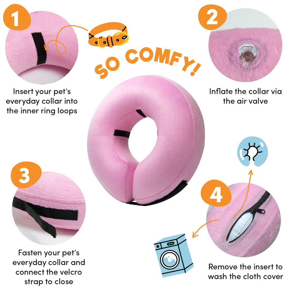 BENCMATE collar inflable en forma de dona rosa, lateral y seguro para dormir