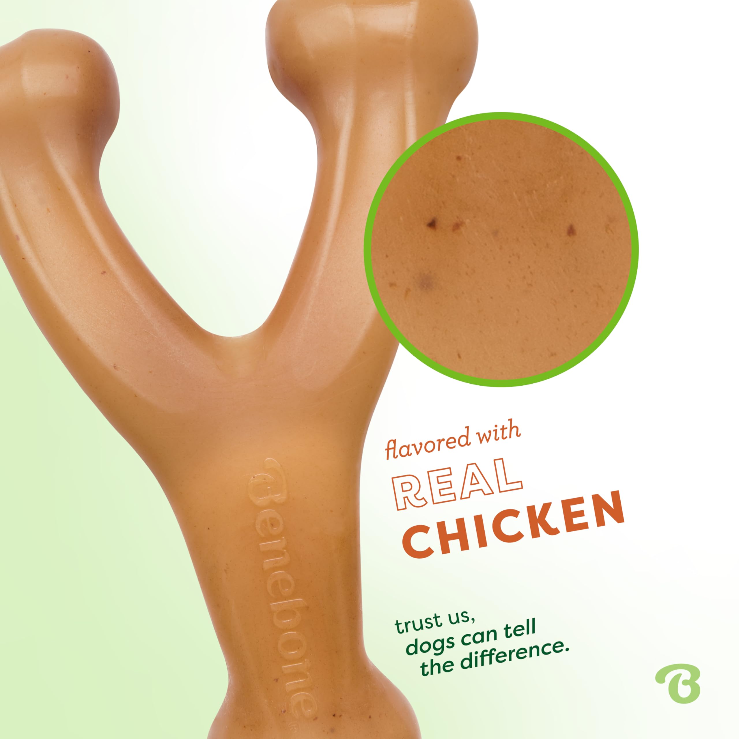 Benebone Wishbone sabor real de pollo, atractivo para perros.
