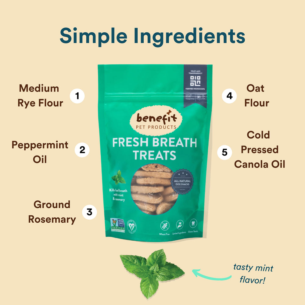 Benefit Biscuits menta, certificado vegano y sin OGM para perros.