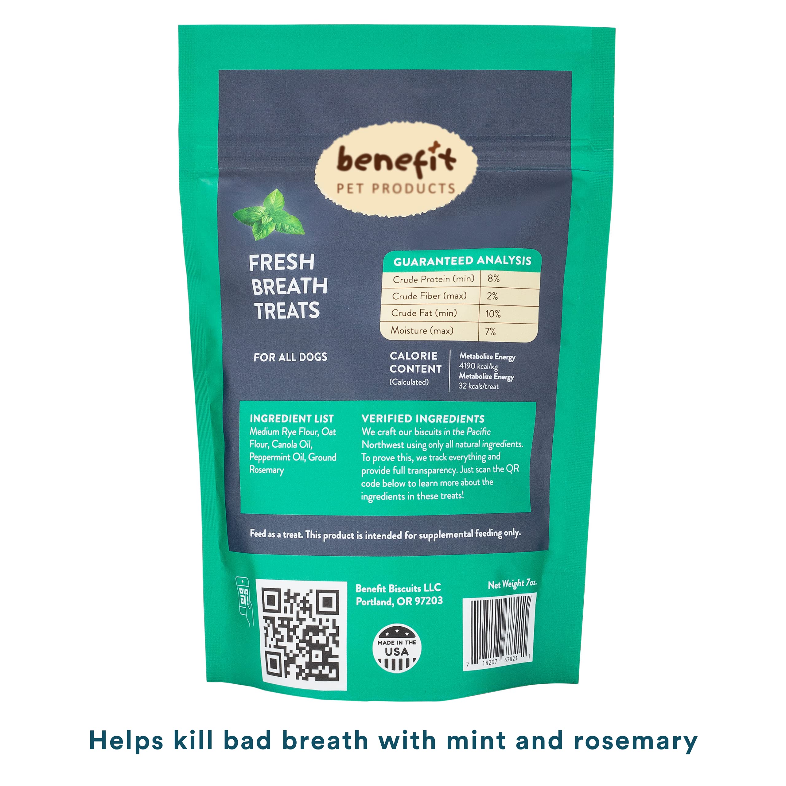 Benefit Biscuits menta, ingredientes visibles en etiqueta, opción saludable.