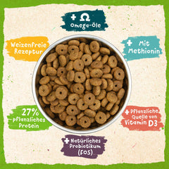 Benevo Original: ingredientes naturales visibles en la mezcla de granos y verduras.