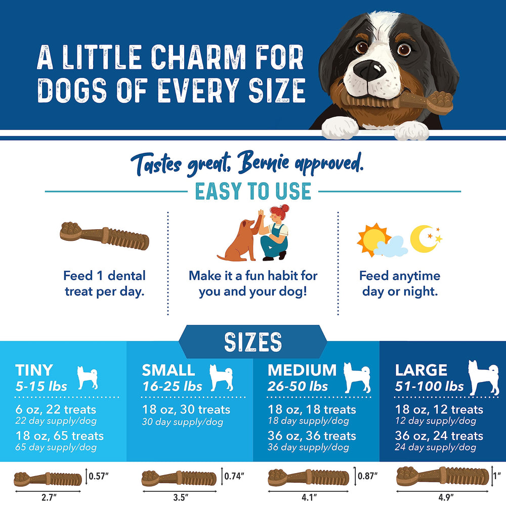 Bernie's Charming Chompers, producto hecho en Estados Unidos, garantiza calidad para mascotas.
