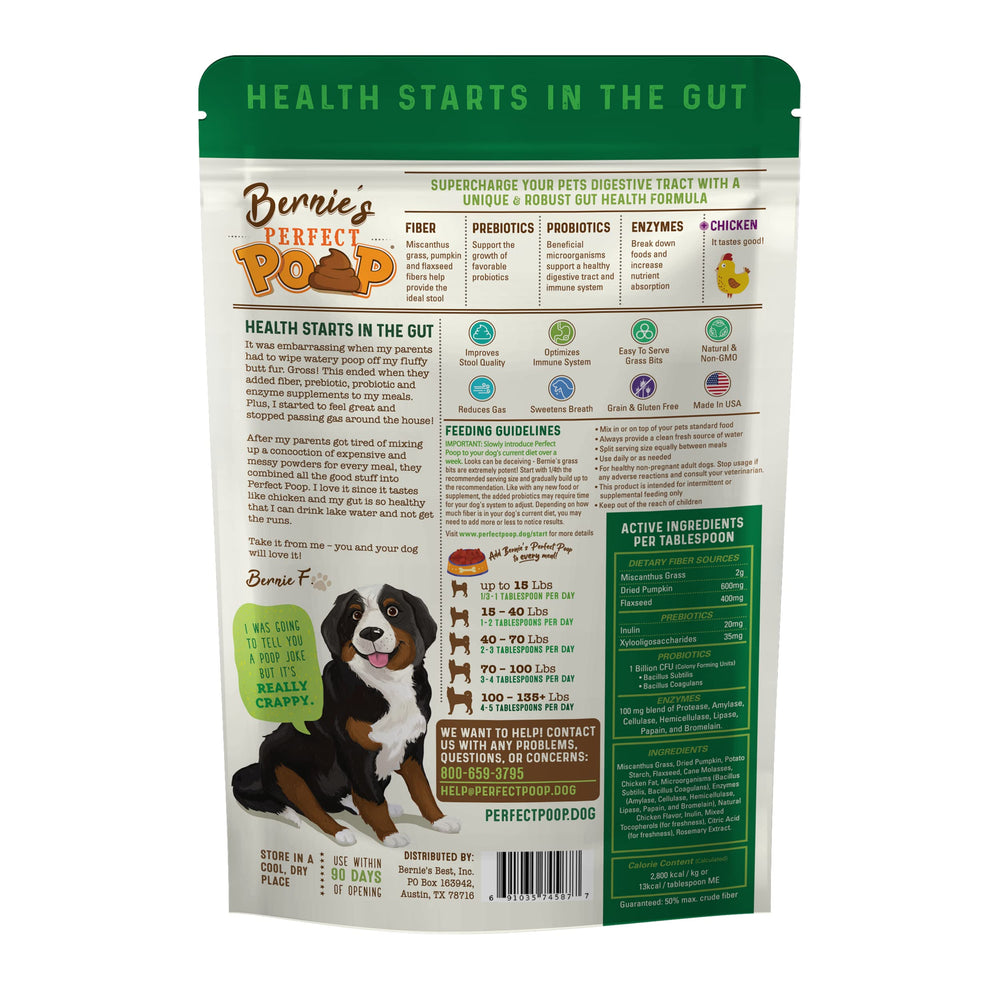 Bernie's Perfect Poop: bolsa cheddar para facilitar la mezcla con la comida.