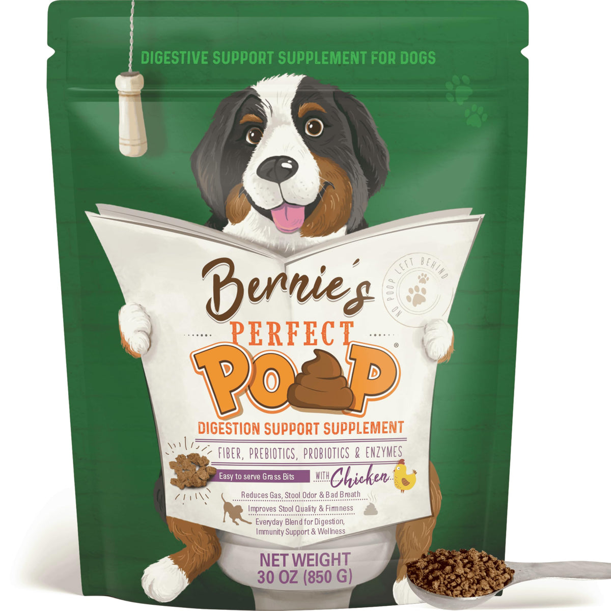 Bernie's Perfect Poop: botella vertido para ajustar la dosis y apoyar la digestión canina