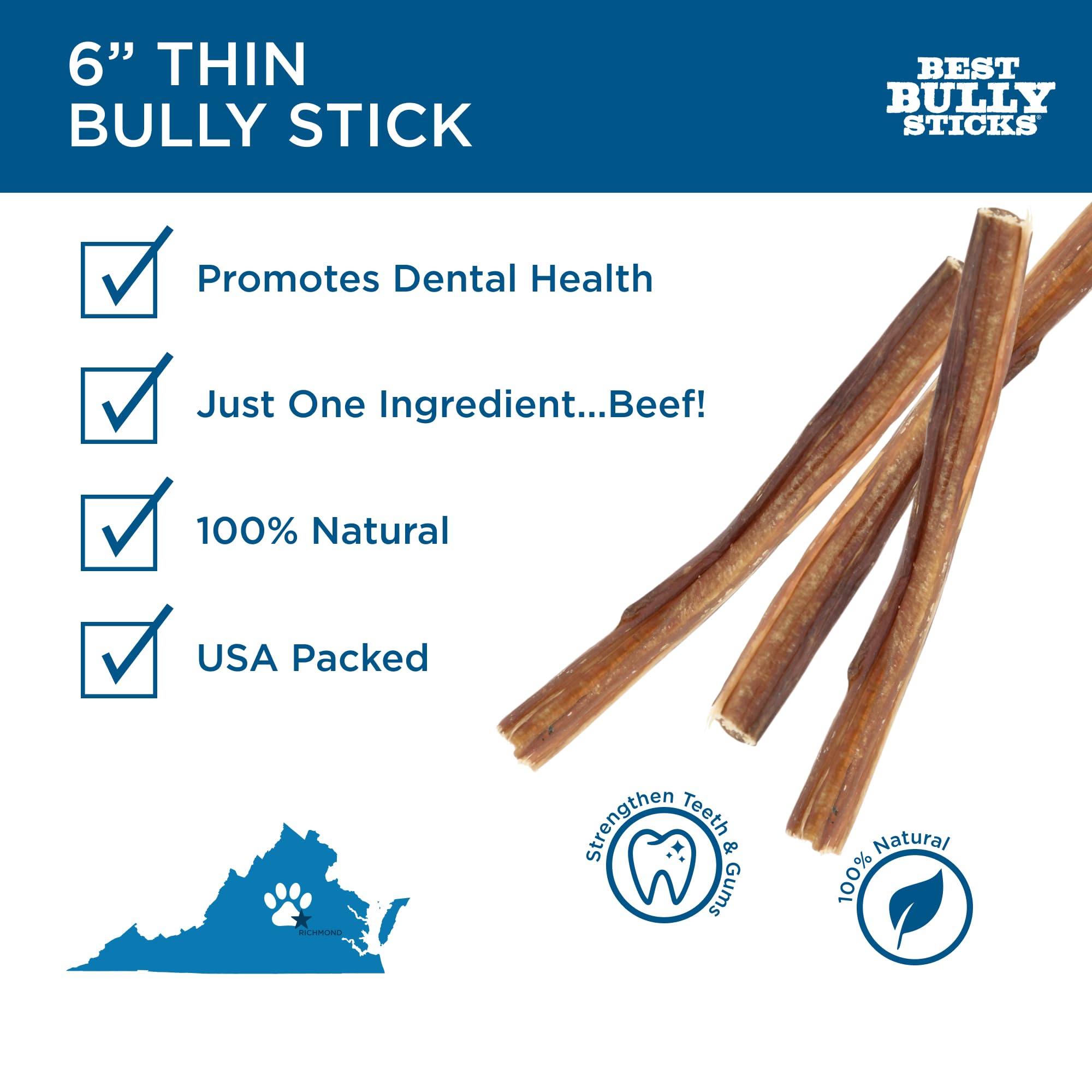 Best Bully Sticks 100% vaca pasto, palitos naturales para masticar diario