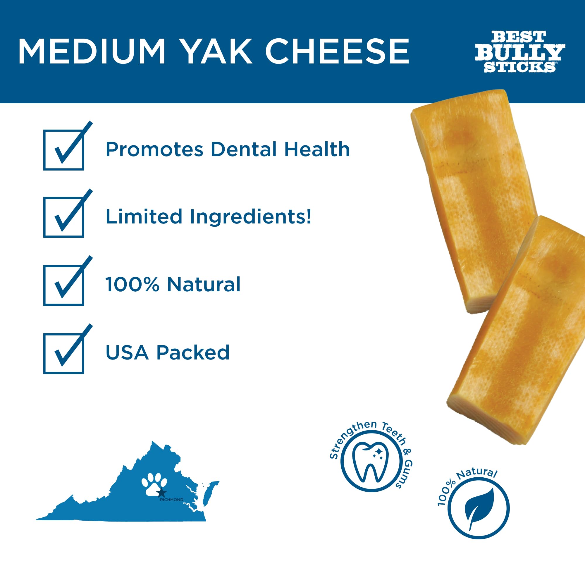 Best Bully Sticks masticable queso yak para perros medianos, sabor cremoso y duradero
