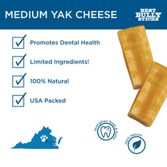 Best Bully Sticks masticable queso yak para perros medianos, sabor cremoso y duradero