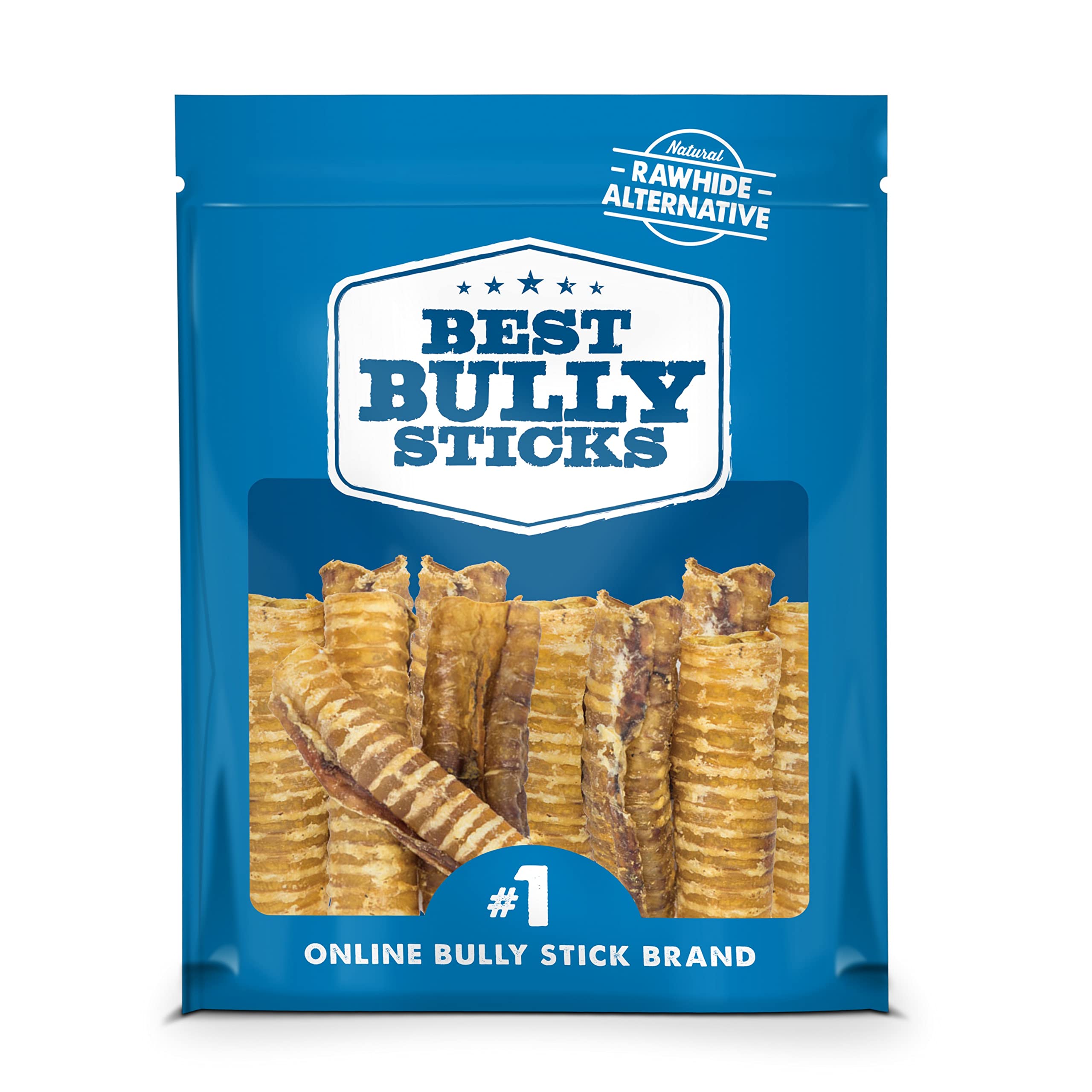 Best Bully Sticks tráquea de res, primer plano, promueve limpieza dental natural al masticar