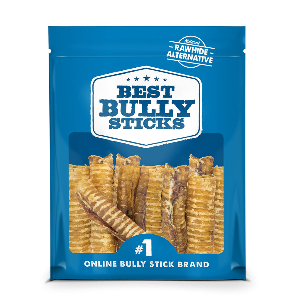 Best Bully Sticks tráquea de res, primer plano, promueve limpieza dental natural al masticar