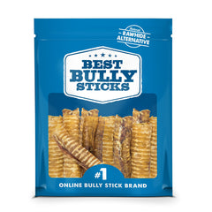 Best Bully Sticks tráquea de res, primer plano, promueve limpieza dental natural al masticar
