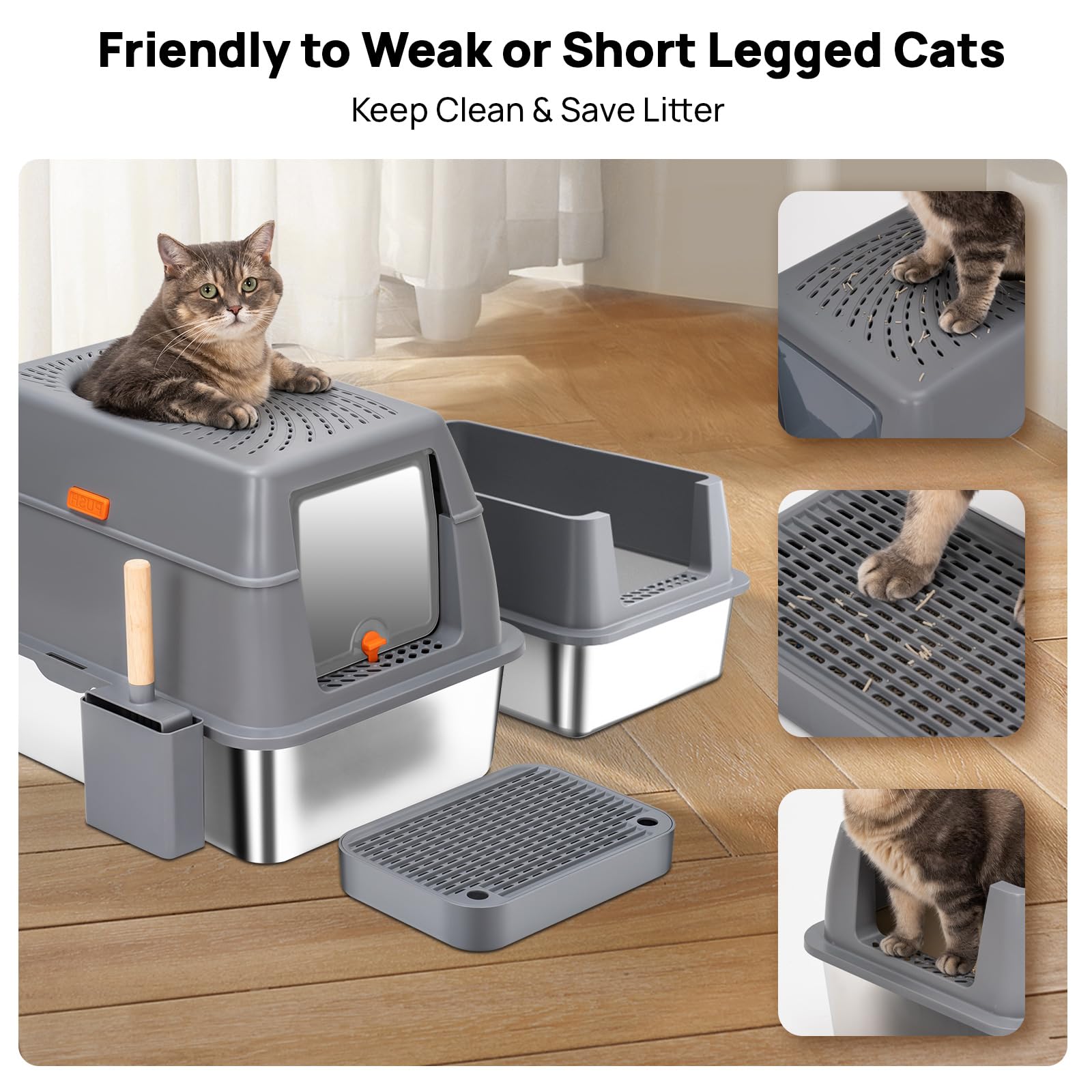 BEST JAJA caja XL para gatos grandes ofrece espacio cómodo y limpieza fácil.