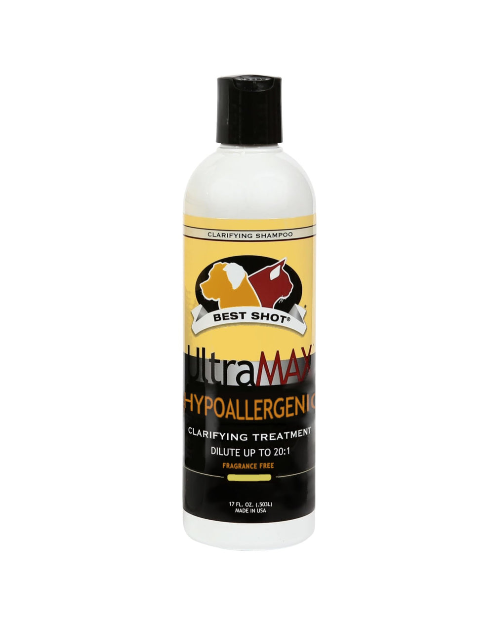 Best Shot Ultramax Pro Clarifying Champú botella: limpieza profunda de residuos y aceites.