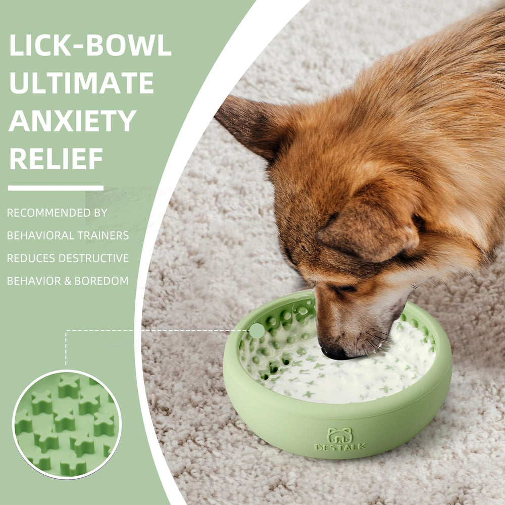 Bestalk Lick Bowl verde, superficie texturizada que invita a lamido y atención.