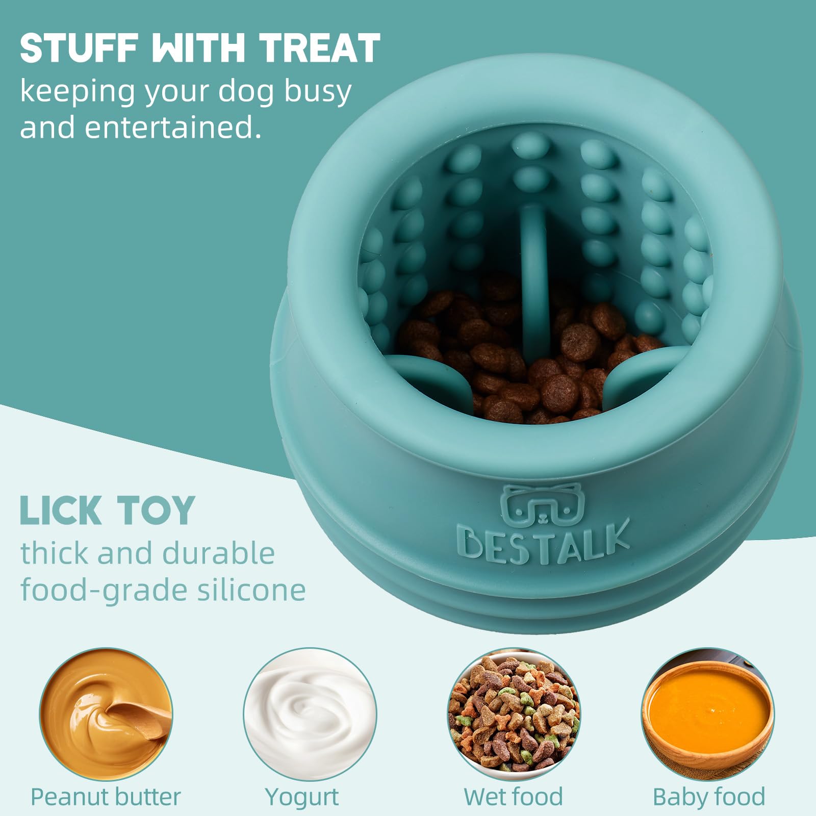 Bestalk Silicona durable sin BPA para juego seguro y duradero.