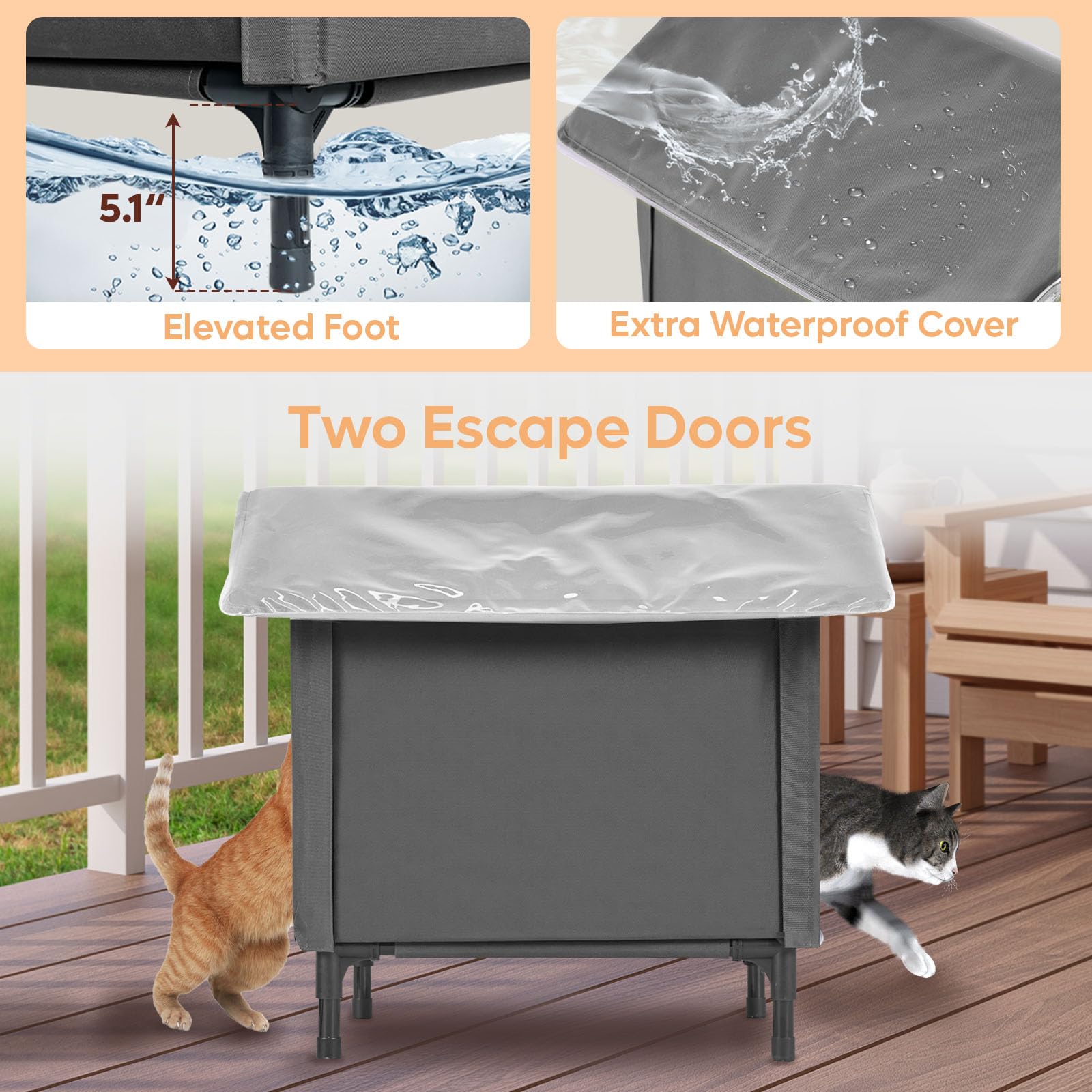 Bestier puerta de escape para gatos ferales, salida rápida y segura.