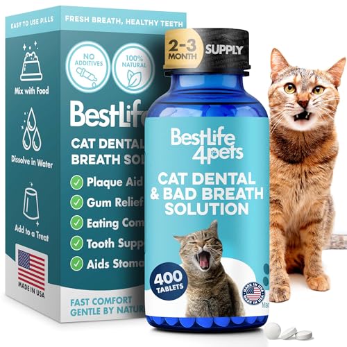 BestLife4Pets: botella-pastillas-dentales-gatos, uso diario sin cepillado.
