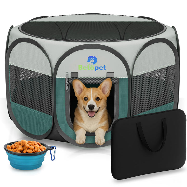 Betopet Corral de juego con puerta de malla 360 para vigilar y mantener seguro.